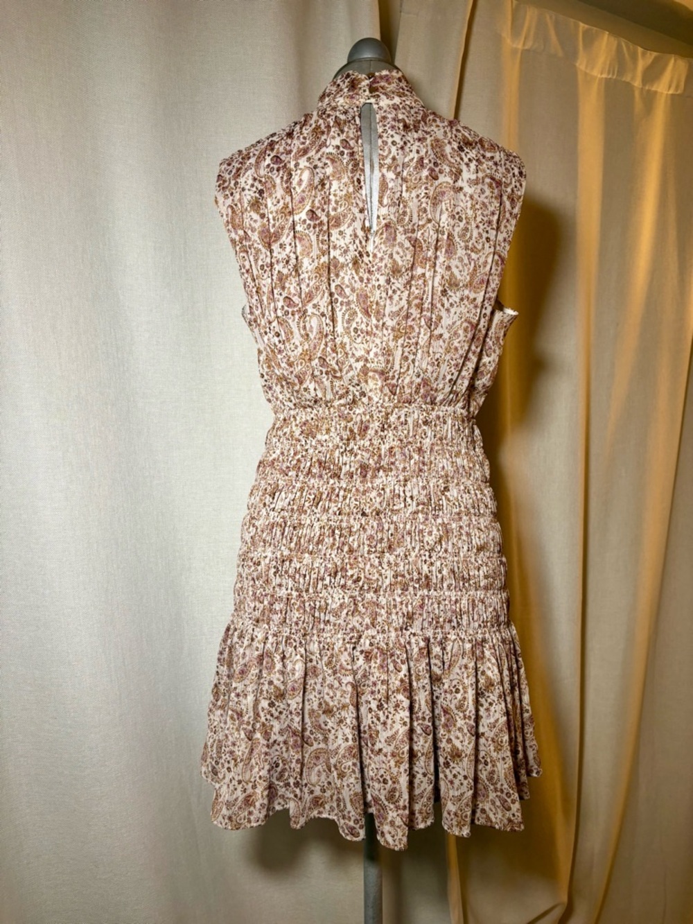 House of Harlow 1960 Paisley Smocked Mini Dress Boho Luxe Farm Rio Vibe Small - Picture 10 of 15